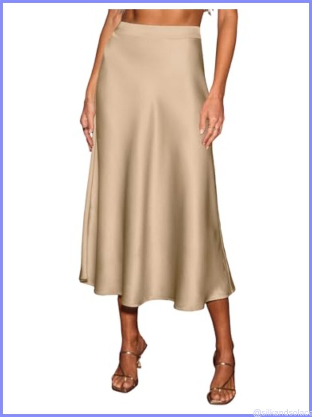 CUPSHE Women's Satin A-Line Midi Skirt High Waist Side Zipper Lightweight Soft - Picture 1 of 6